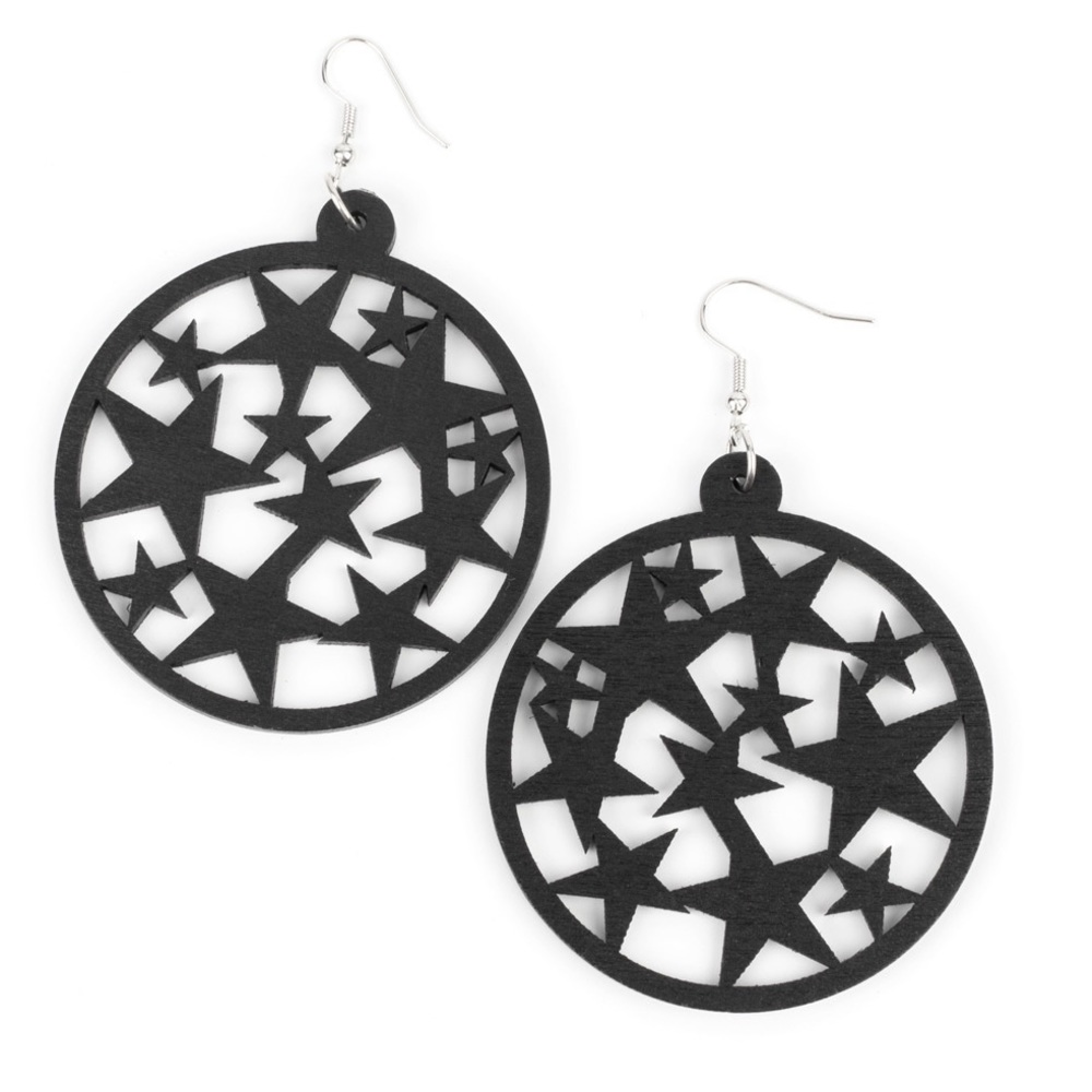 Black WOODEN STAR Earrings - Picture 1 of 2